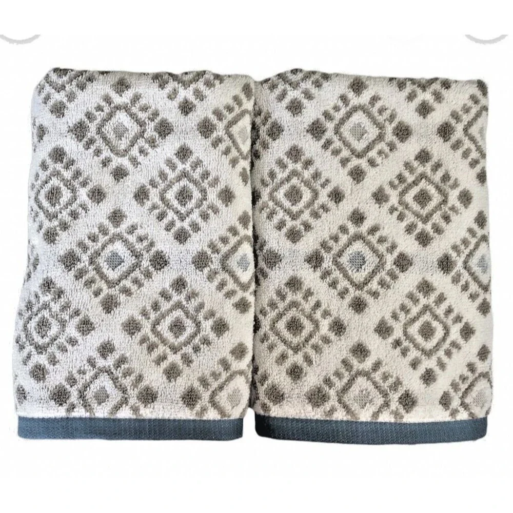 Southwest Desert Boho Hand Towels Bathroom Navajo Gray White Blue Set of 2